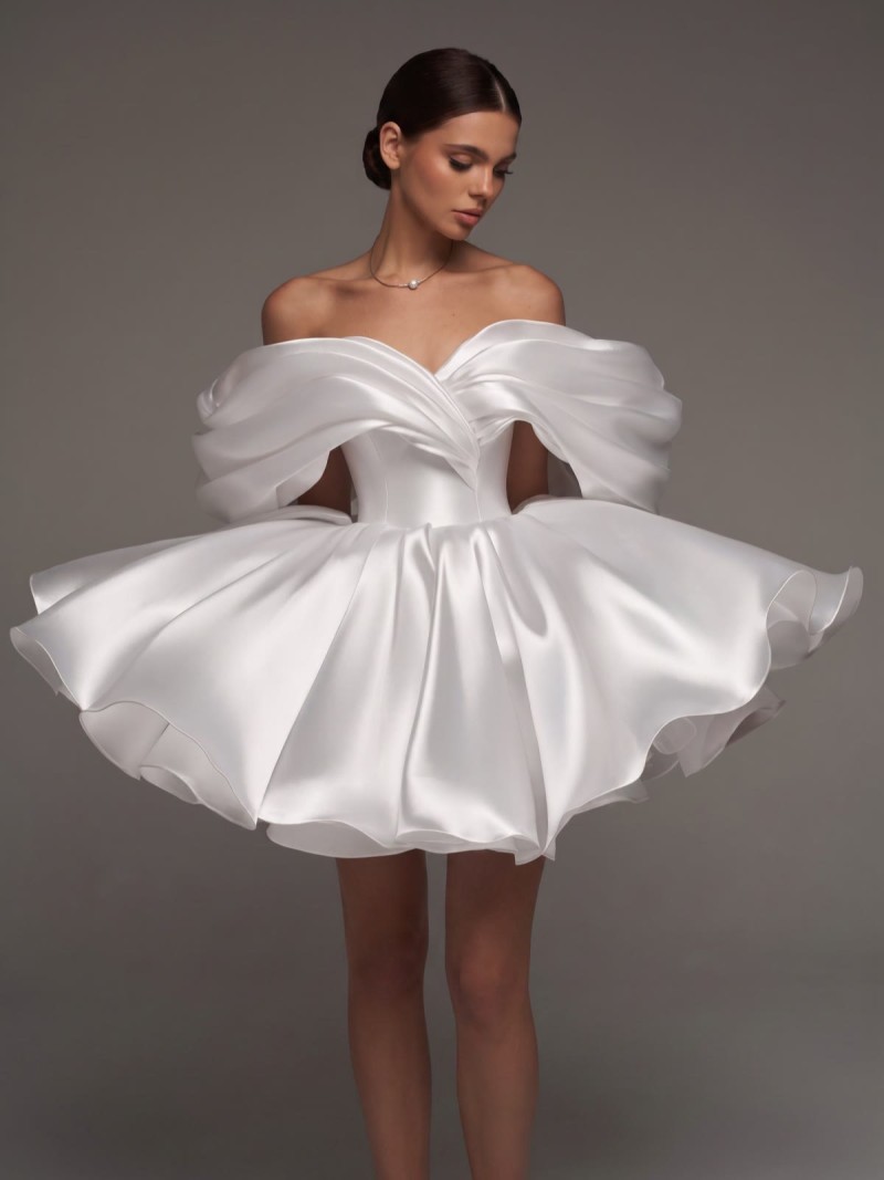 Women Satin Gathered Sleeveless Short Dresses - White - US26W - image 3