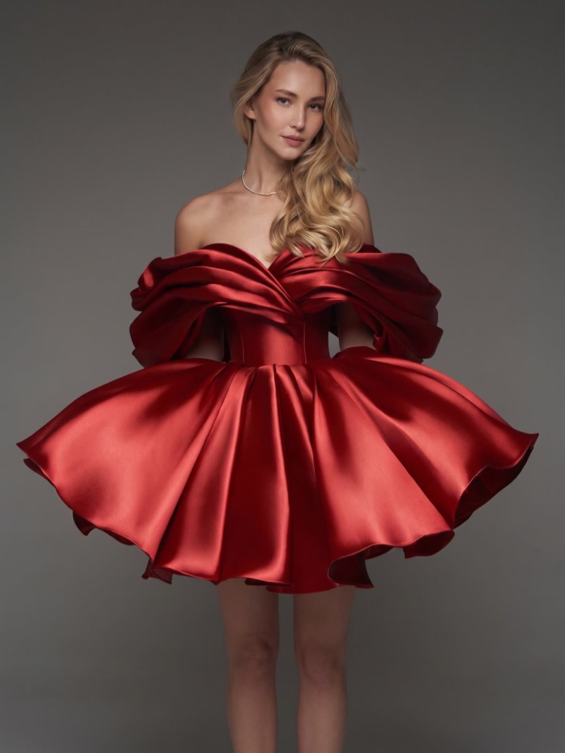Women Satin Gathered Sleeveless Short Dresses - Red - US26W - image 7