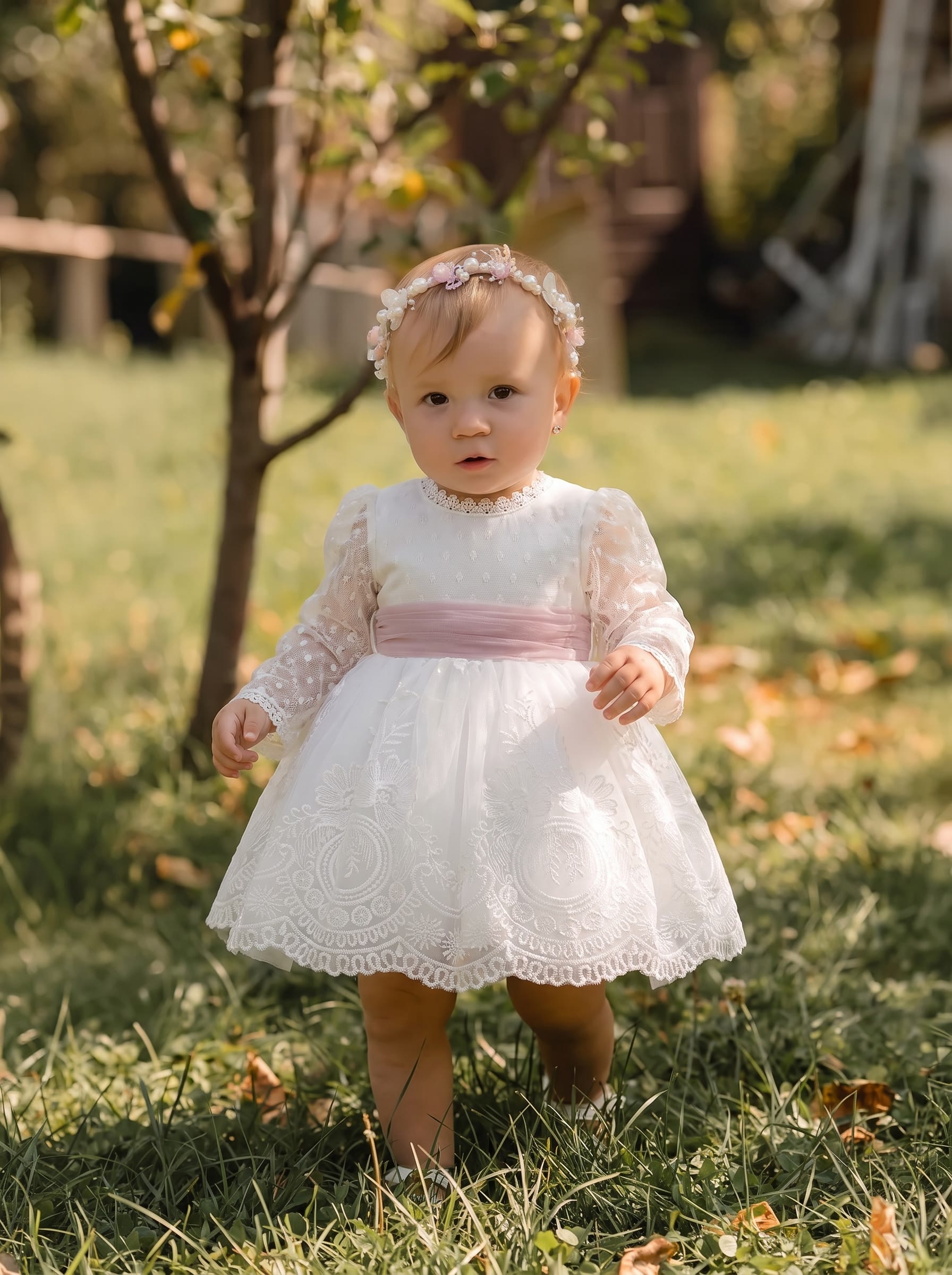 Mesh Bow Short Sleeve Short Dresses - White - 2-3Y - image 1