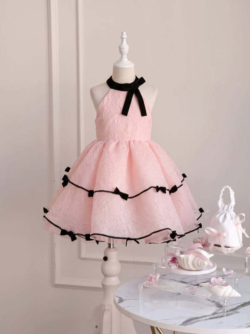 Chemical Fiber Blend Bow Sleeveless Short Dresses - Pink - 160cm - image 1