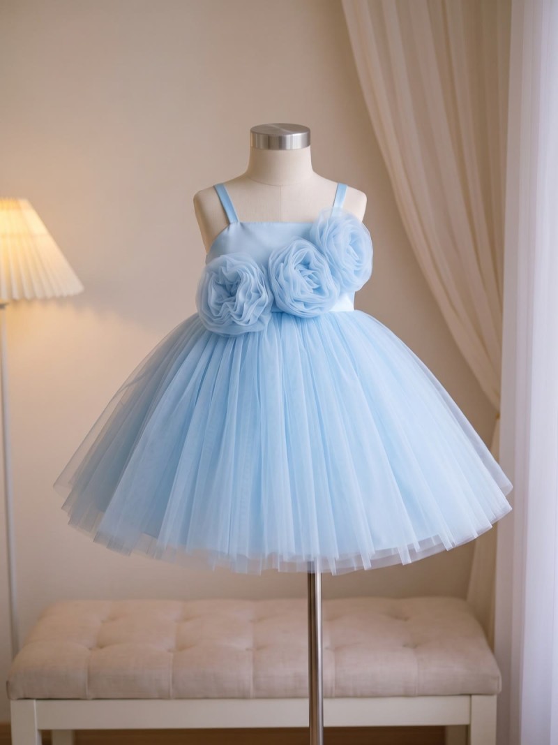 Mesh Rosette Sleeveless Short Dresses - Blue - 160cm - image 6