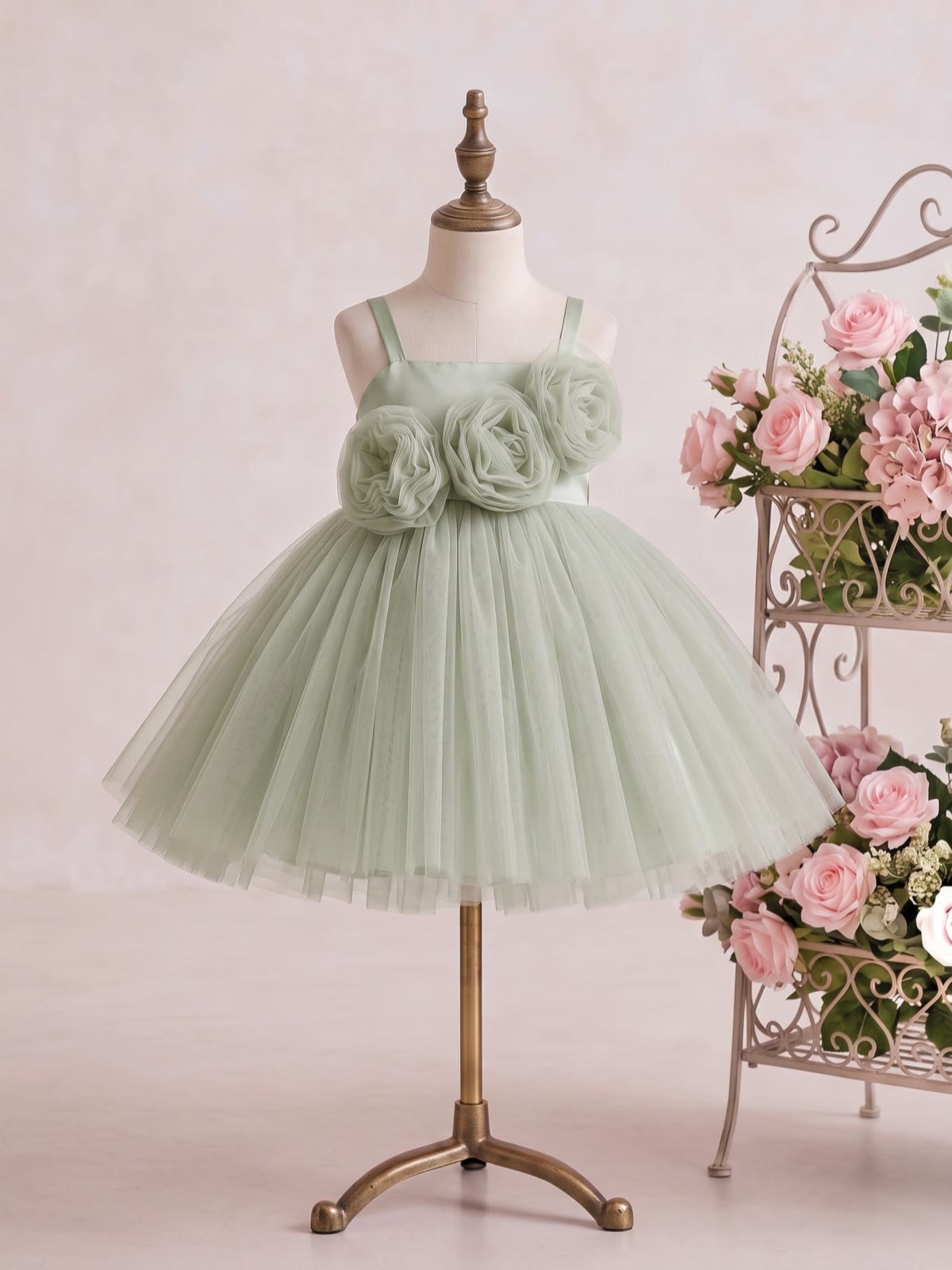 Mesh Rosette Sleeveless Short Dresses - Green - 160cm - image 8