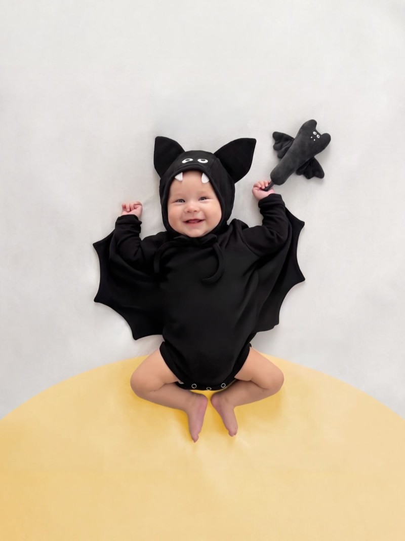 Chemical Fiber Blend Button Long Sleeve Short Two-piece Set With Hat  Without Toys - Black - 90cm - image 1