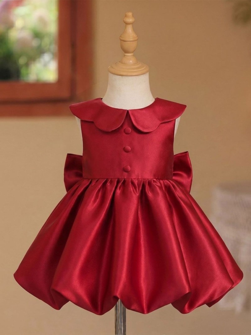 Satin Bow Sleeveless Midi Dresses -  Red - 150cm - image 7