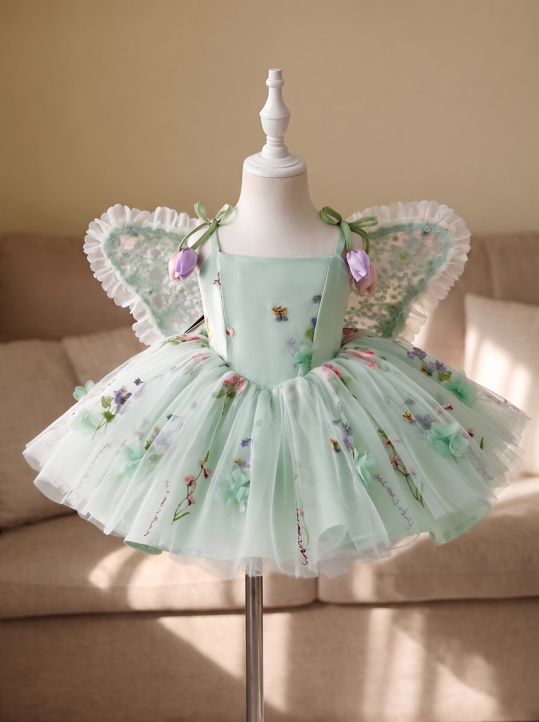 Mesh Rosette Sleeveless Midi Dresses With Hat And Wing - Mint - 2-3Y - image 23