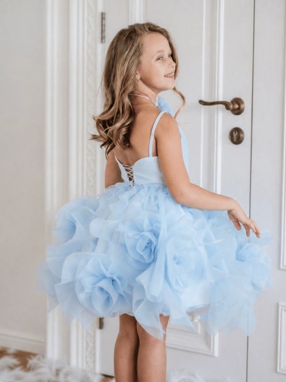 Organza Rosette Sleeveless Midi Dresses - Sky Blue - 9-10Y - image 1