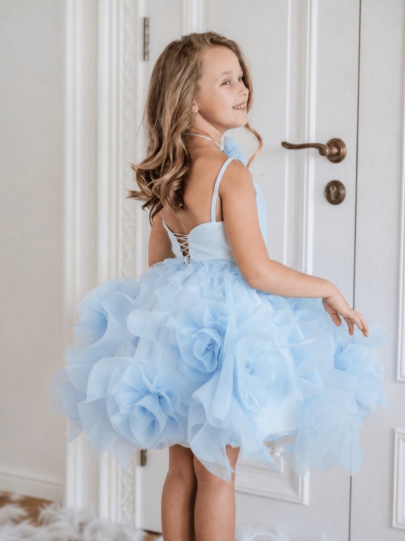 Organza Rosette Sleeveless Midi Dresses - Sky Blue - 9-10Y - image 1