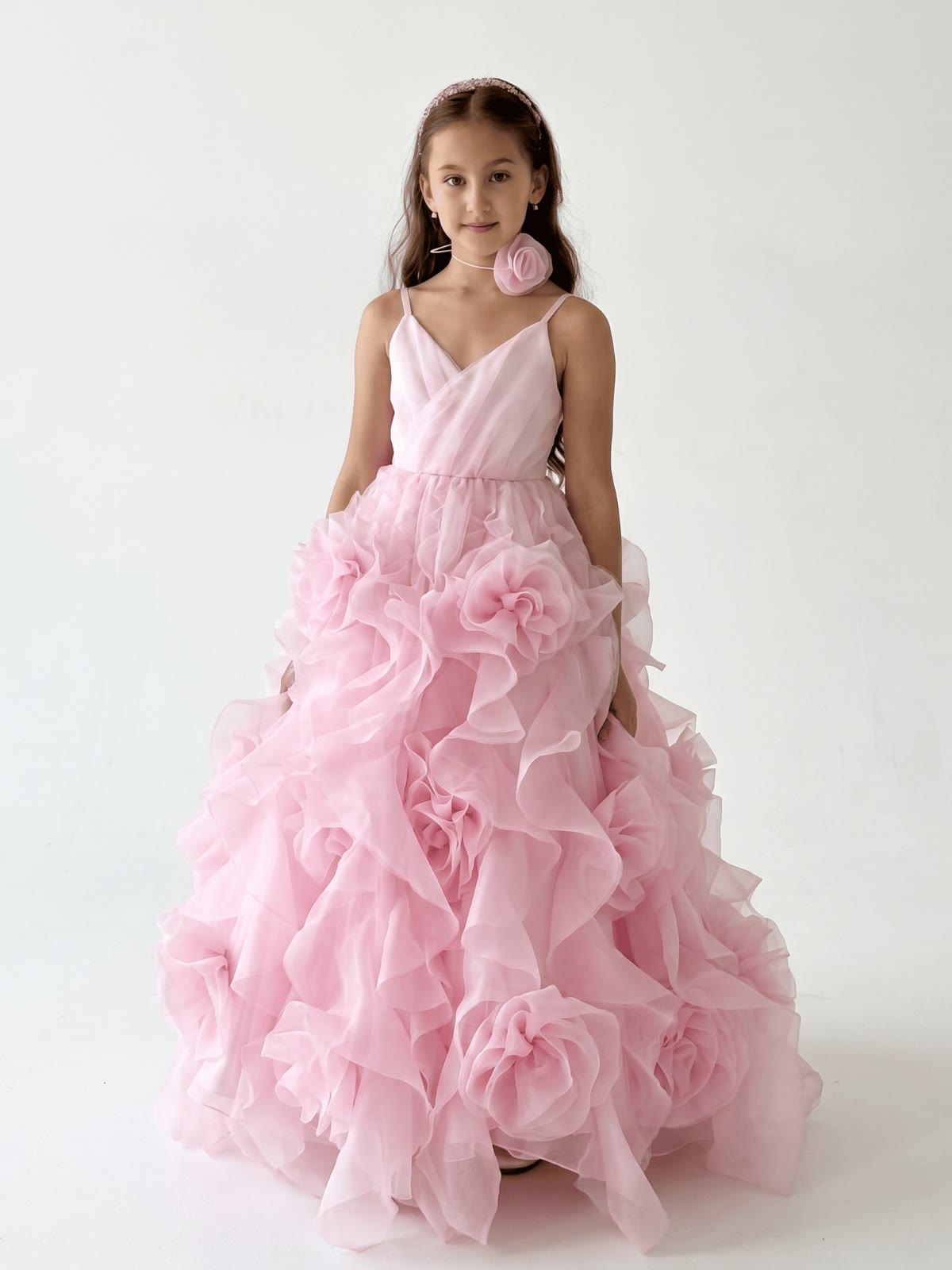 Organza Rosette Sleeveless Maxi Dresses - Pink - 9-10Y - image 1