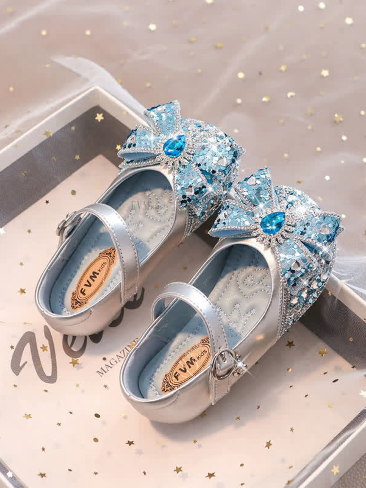 Solid Bow Rhinestones Round Toe Flats  - Blue - US3.5（EUR35） - image 1