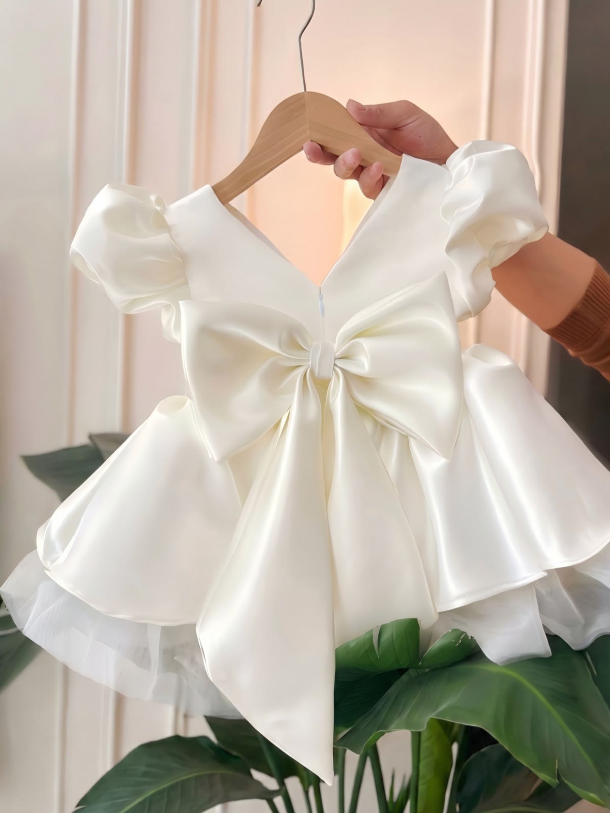 Satin Bow Short Sleeve Midi Dresses - image 9