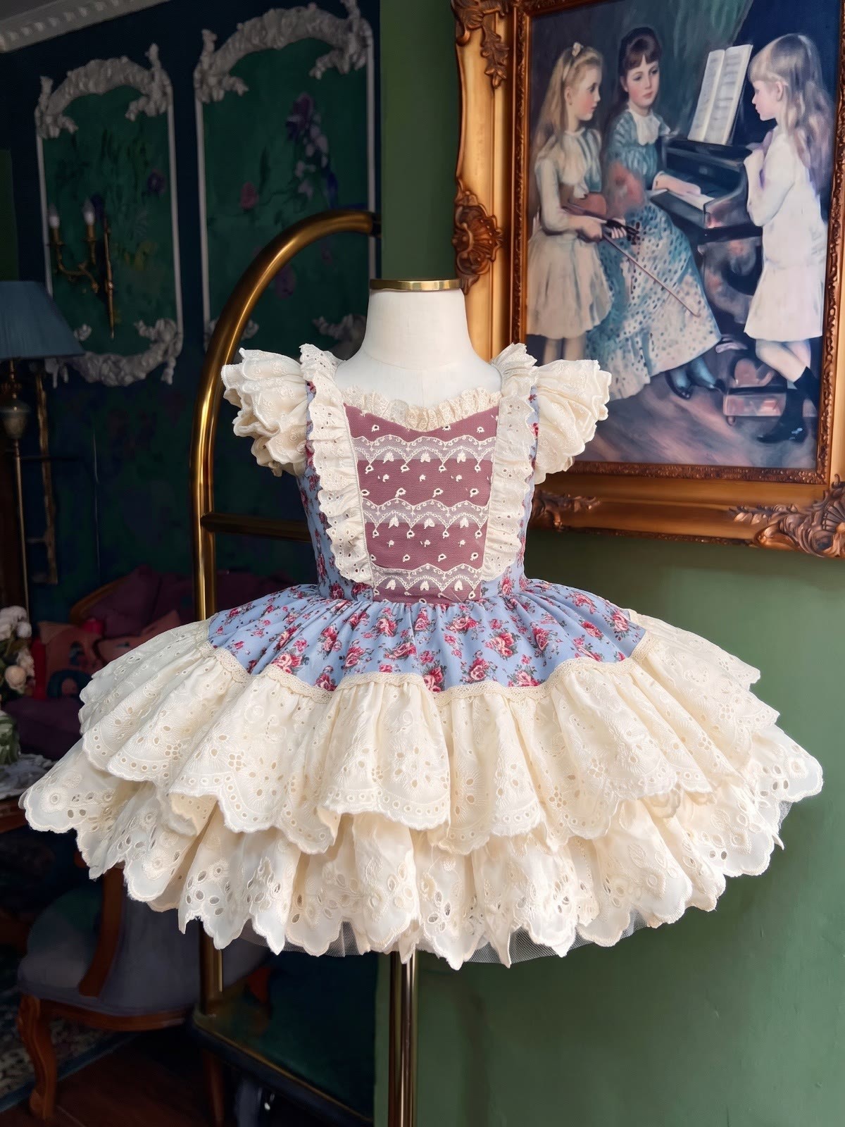 100% Cotton Stitching Lace Cap Sleeve Short Dresses - Cream - 5Y - image 1