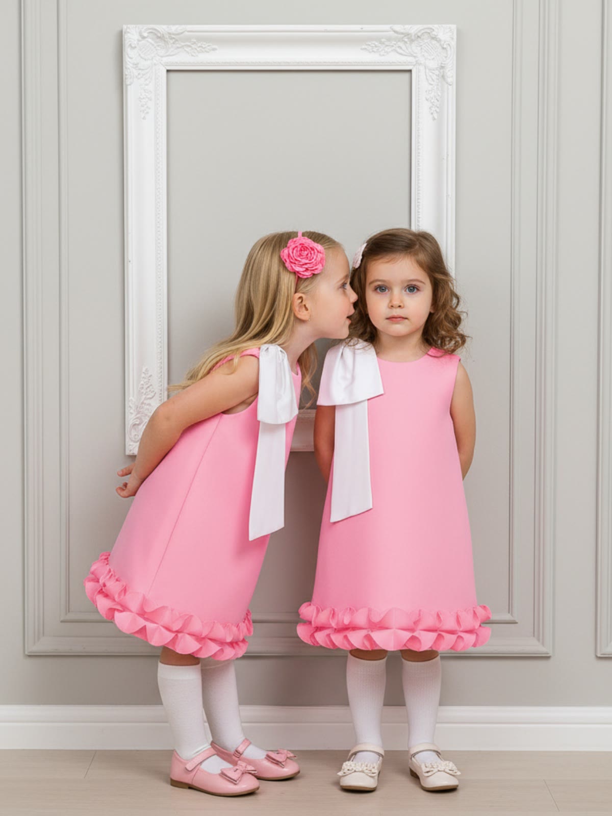 SCUBA KNIT Bow Sleeveless Midi Dresses - Pink - 5-6Y - image 1