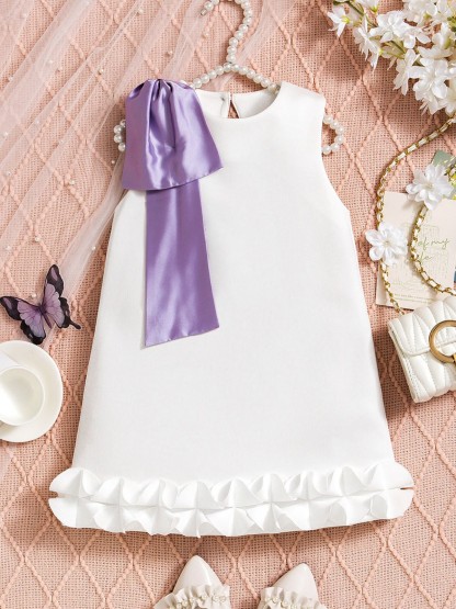 SCUBA KNIT Bow Sleeveless Midi Dresses - White - 5-6Y - image 4