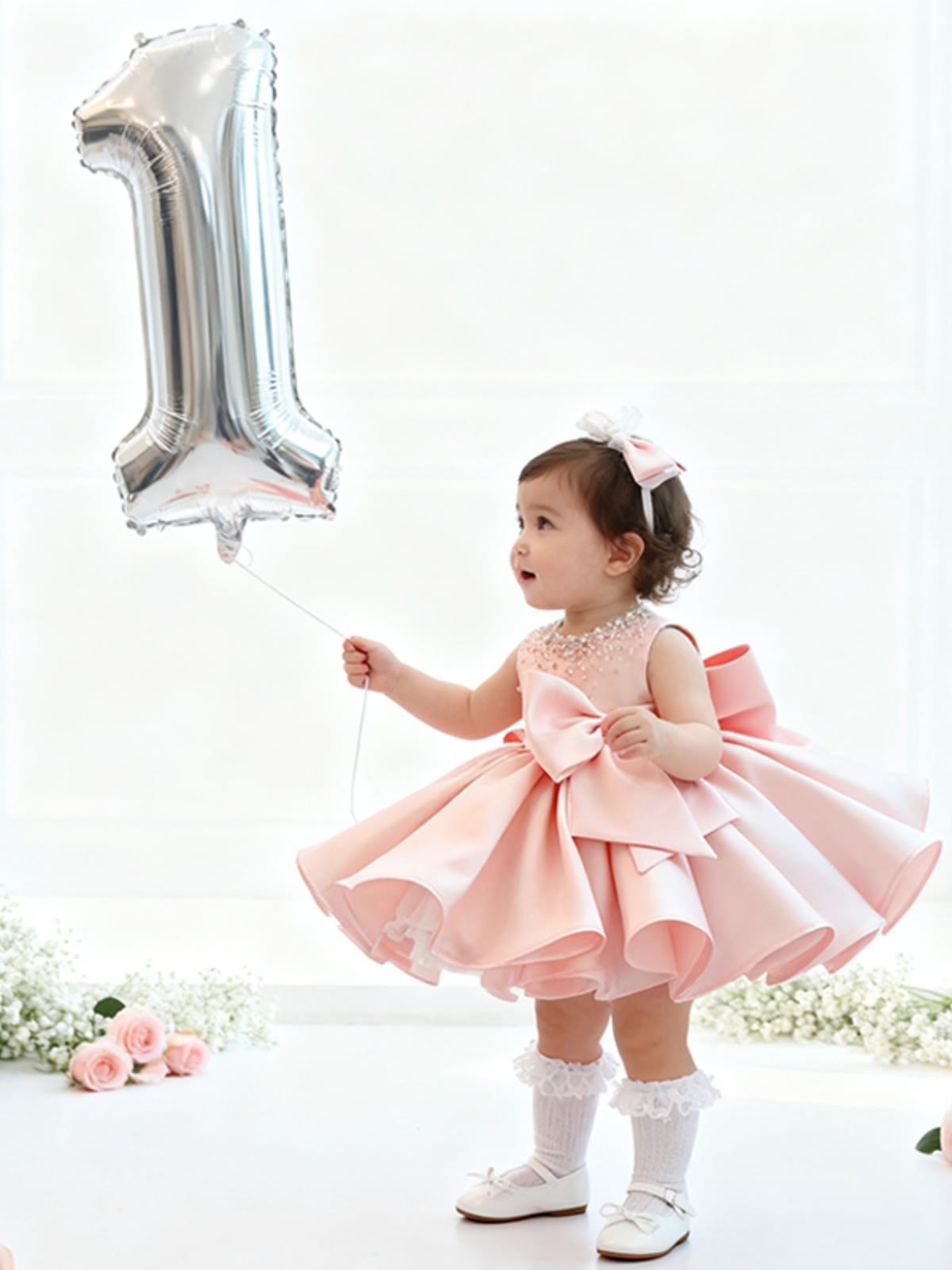 Chemical Fiber Blend Imitation Pearls Bow Sleeveless Mid-long Dresses - image 4