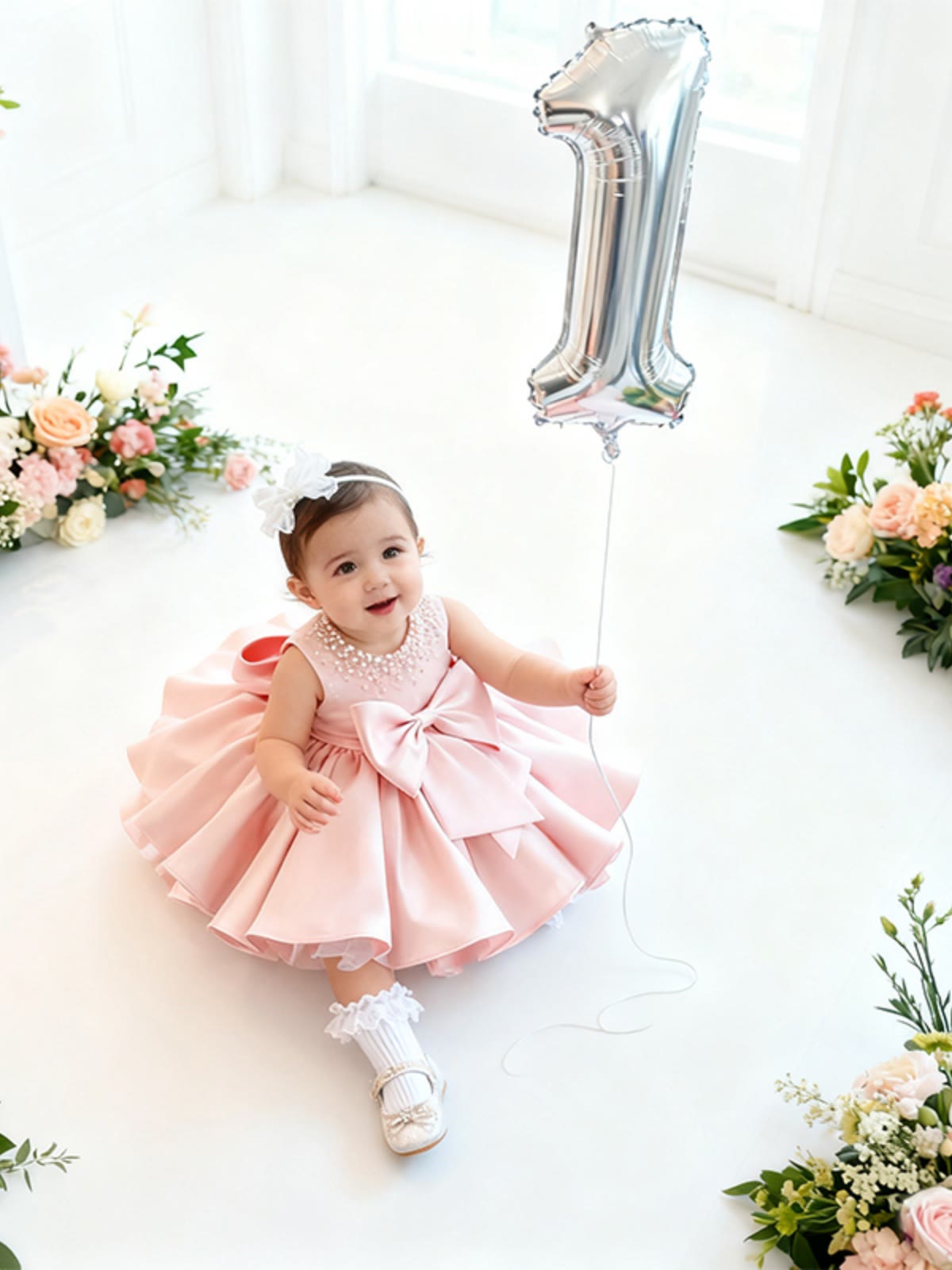 Chemical Fiber Blend Imitation Pearls Bow Sleeveless Mid-long Dresses - image 3