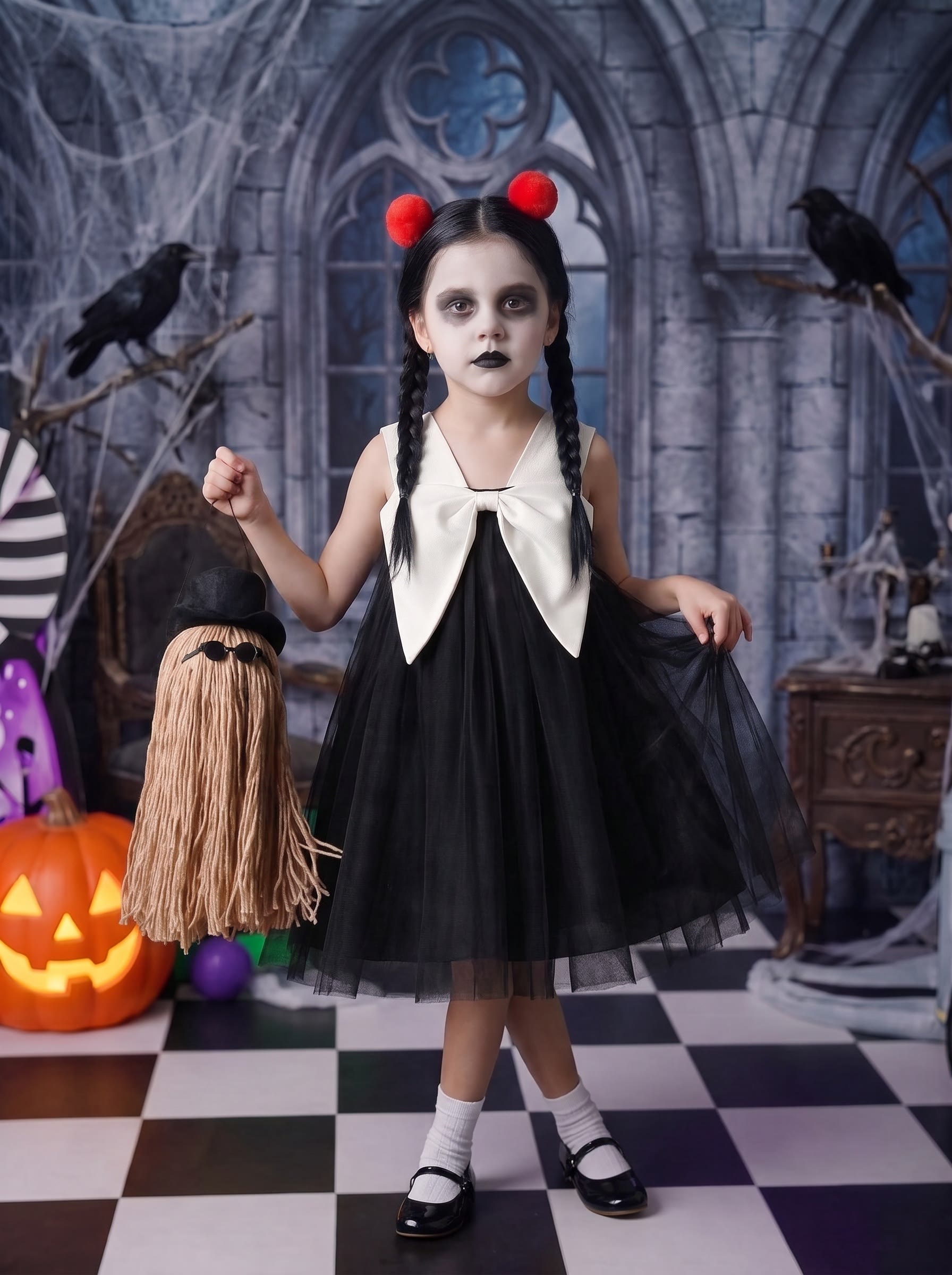 Mesh Bow Sleeveless Midi Dresses - Black - 8Y - image 1