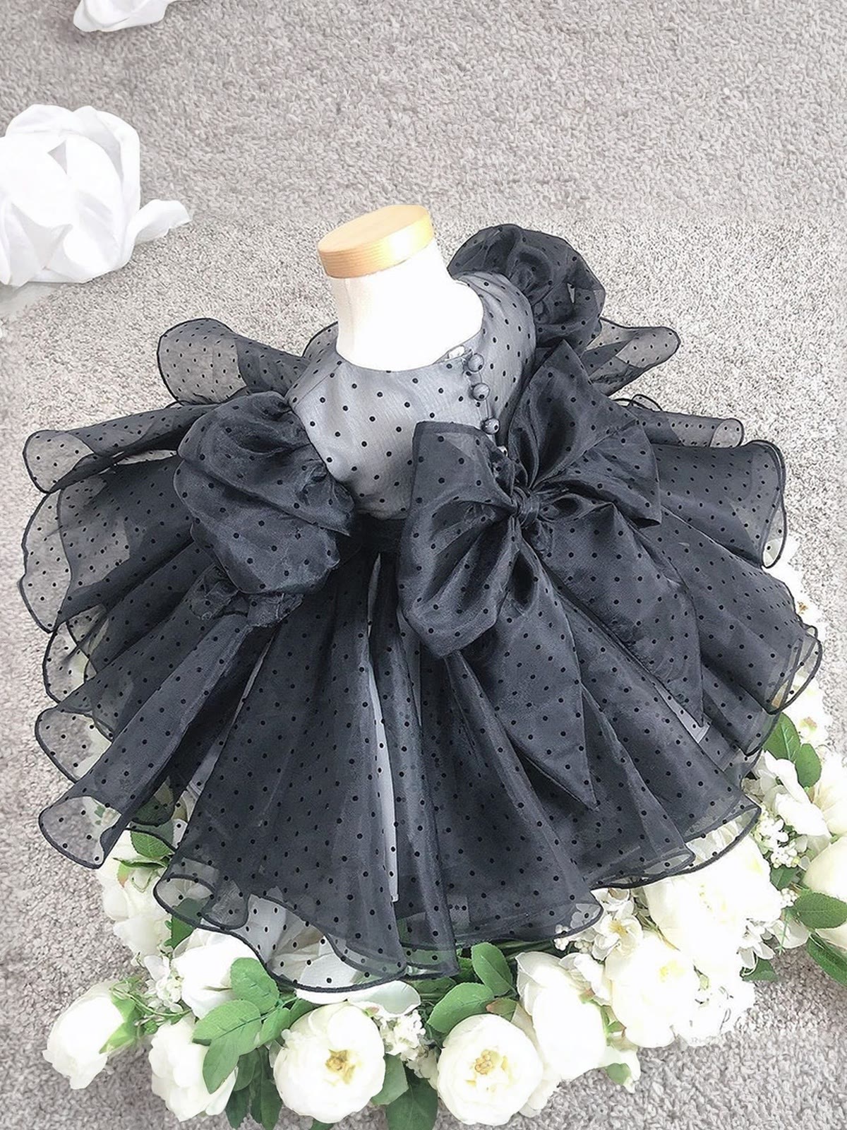 Mesh Bow Short Sleeve Midi Dresses - image 3