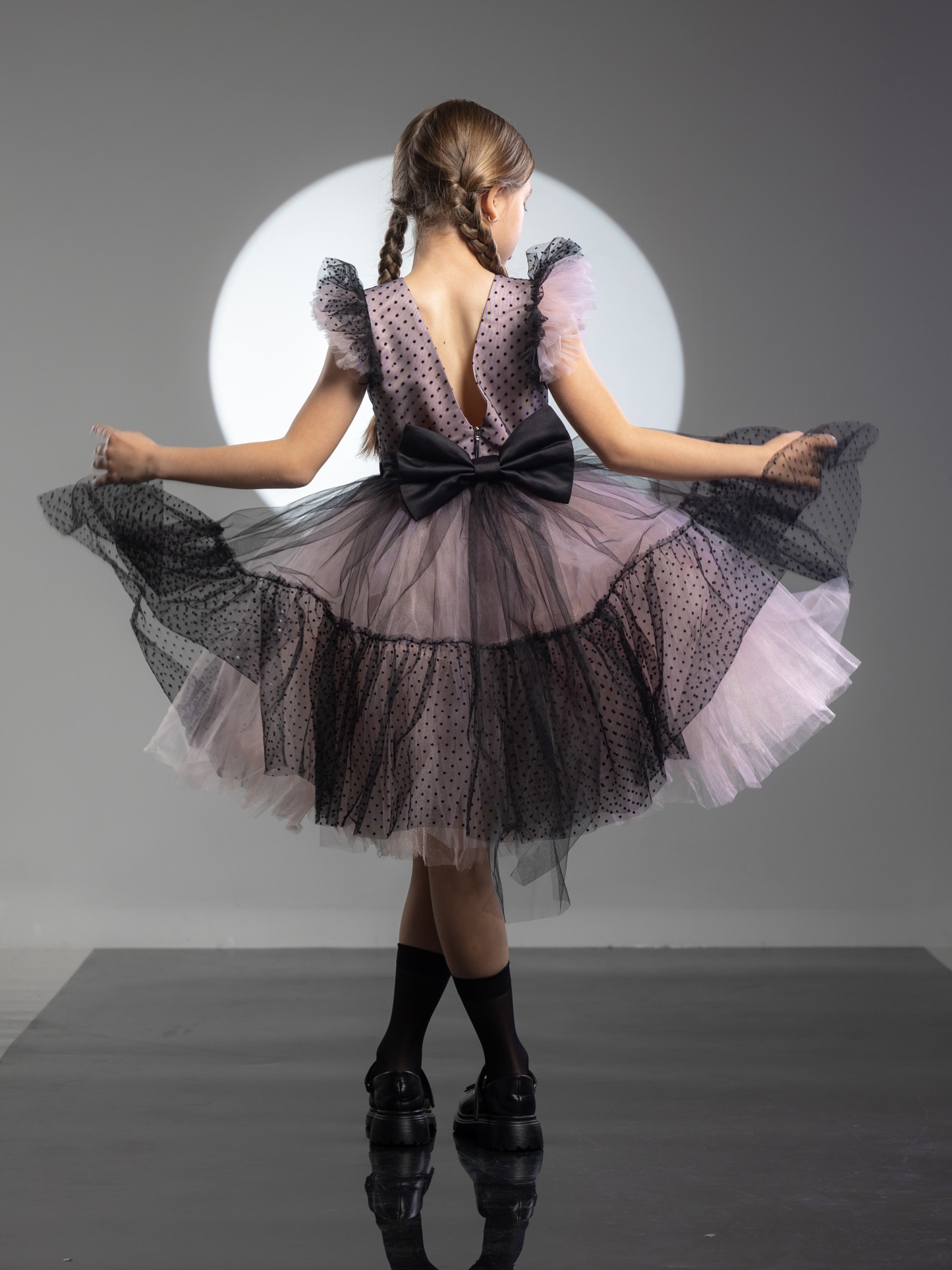 Mesh Bow Cap Sleeve Midi Dresses - Black - 9-11Y - image 1