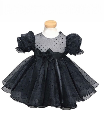 Mesh Bow Short Sleeve Midi Dresses - image 5