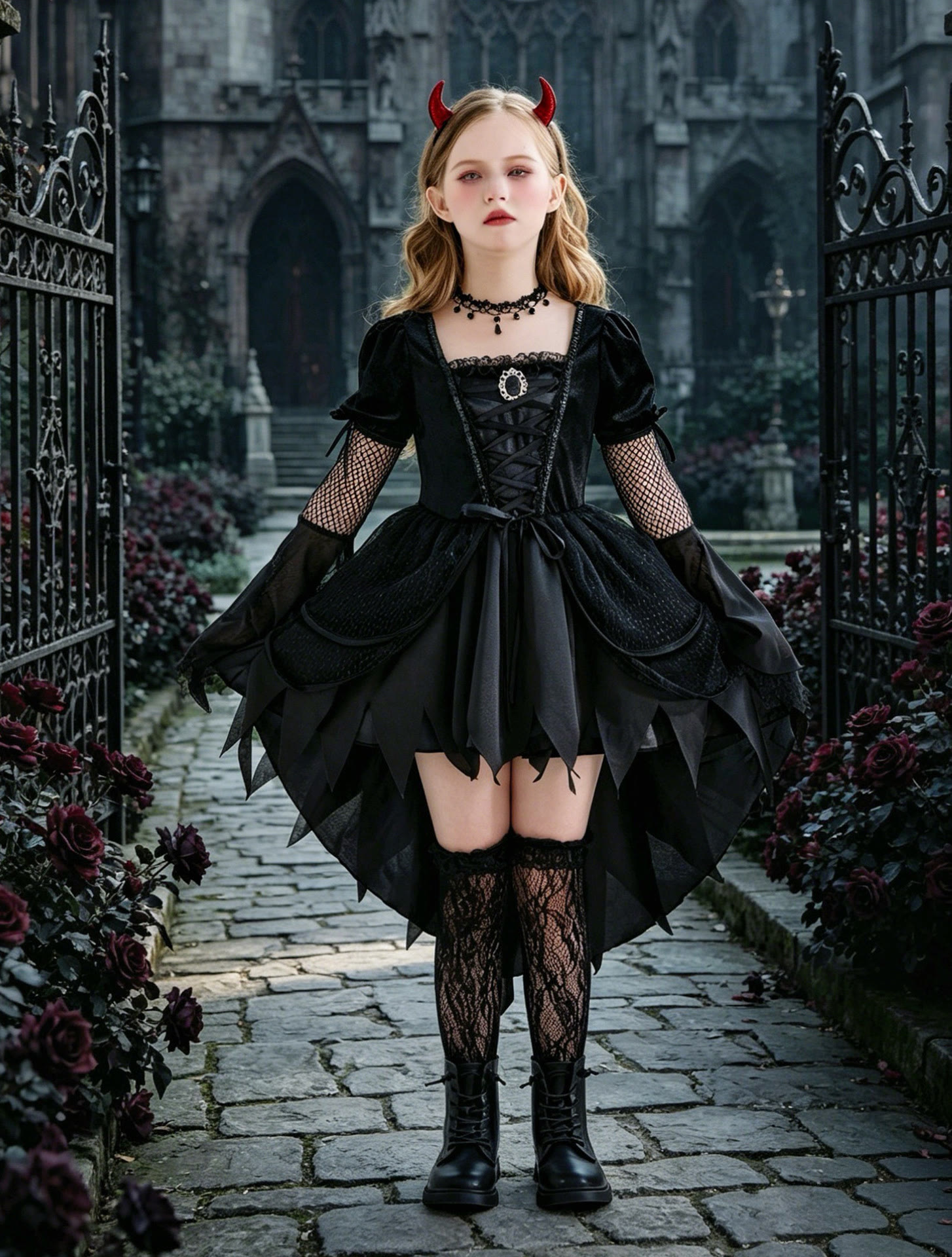 Velvet Lace Edge Short Sleeve Midi Dresses - image 5