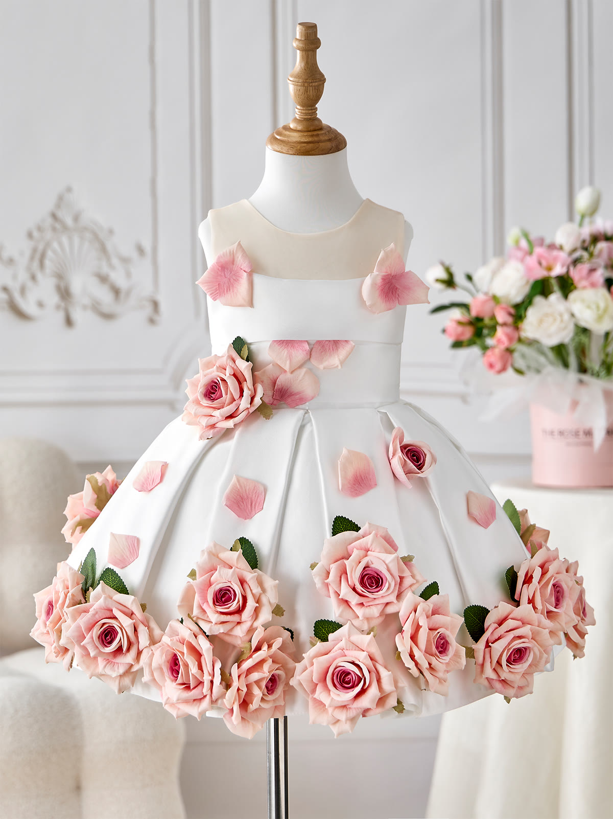 Satin Rosette Sleeveless Midi Dresses - White - 160cm - image 1