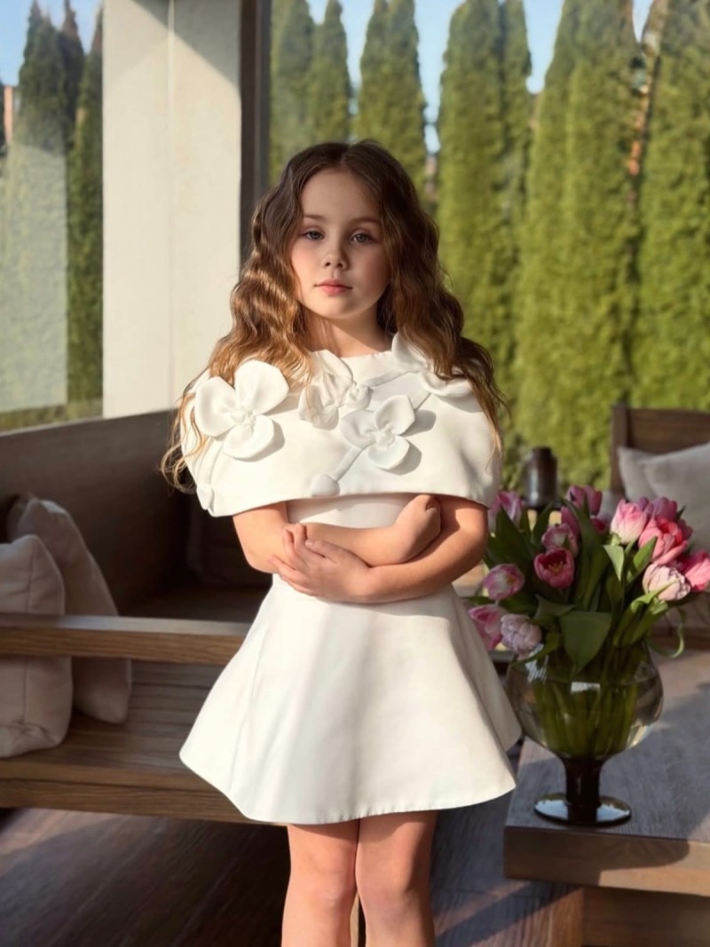 Satin Rosette Sleeveless Short Two-piece Set - White - 13-14Y - image 1