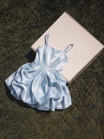 Satin Ruched Sleeveless Short Dresses - image 4