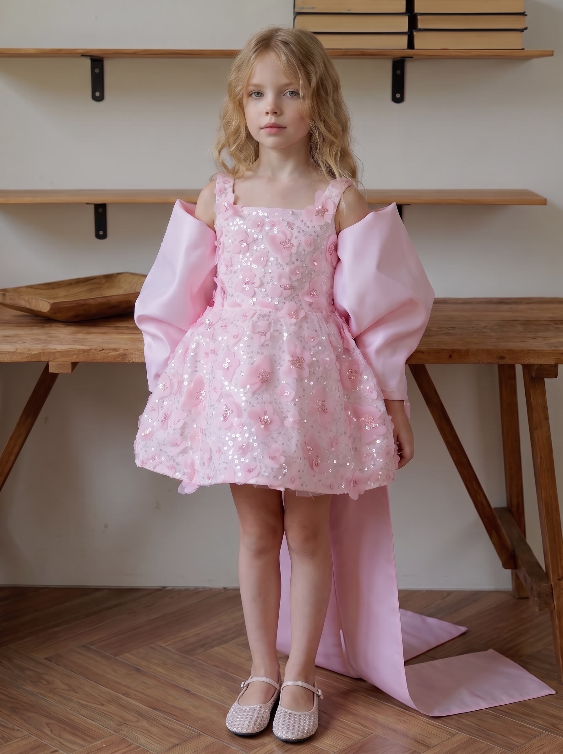Satin Butterfly Sleeveless Midi Dresses - Pink - 13-14Y - image 1