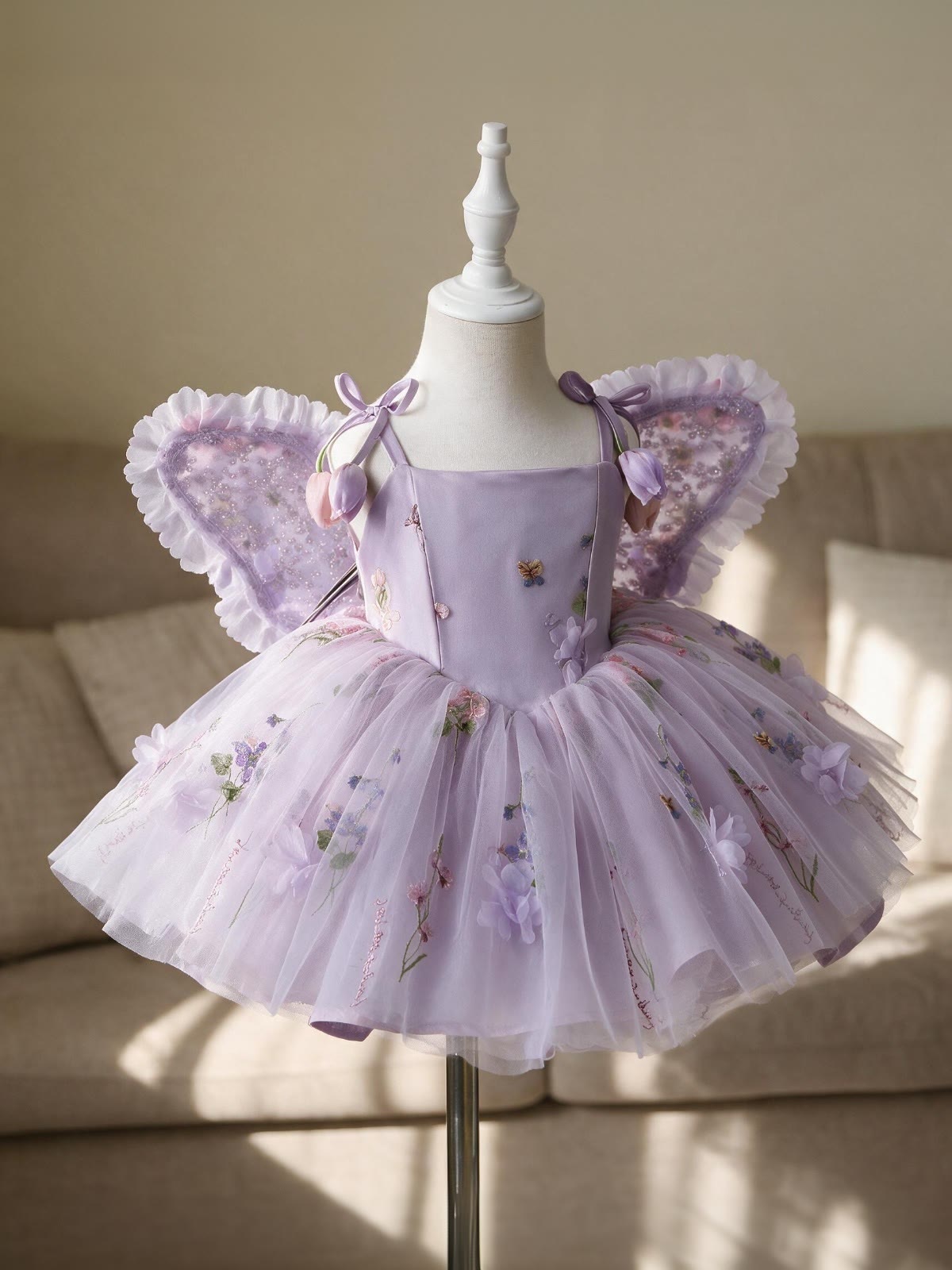 Mesh Rosette Sleeveless Midi Dresses With Hat And Wing - Purple - 2-3Y - image 27