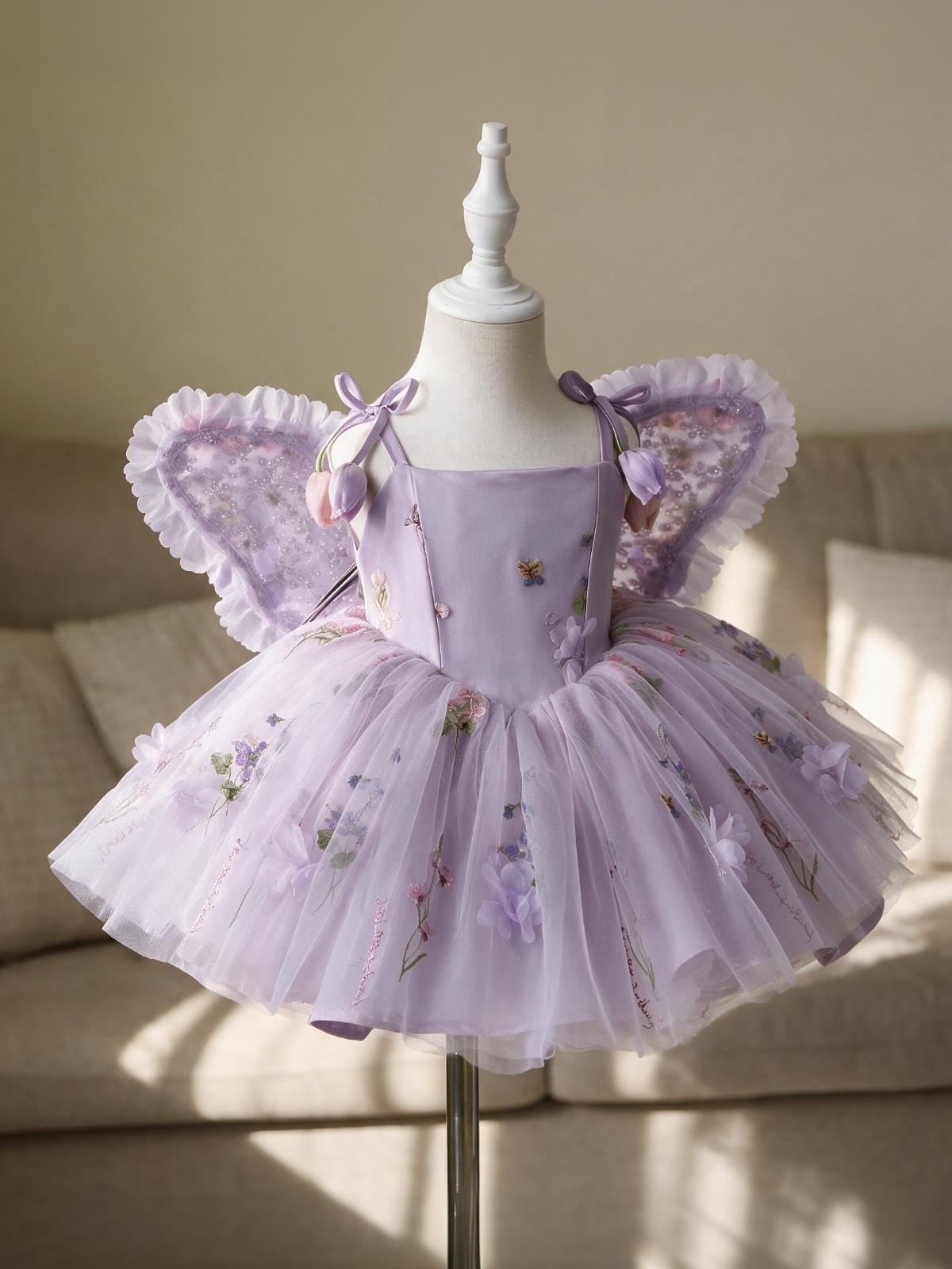 Mesh Rosette Sleeveless Midi Dresses With Hat And Wing - Purple - 2-3Y - image 27