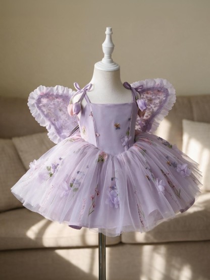 Mesh Rosette Sleeveless Midi Dresses With Hat And Wing - Purple - 2-3Y - image 27