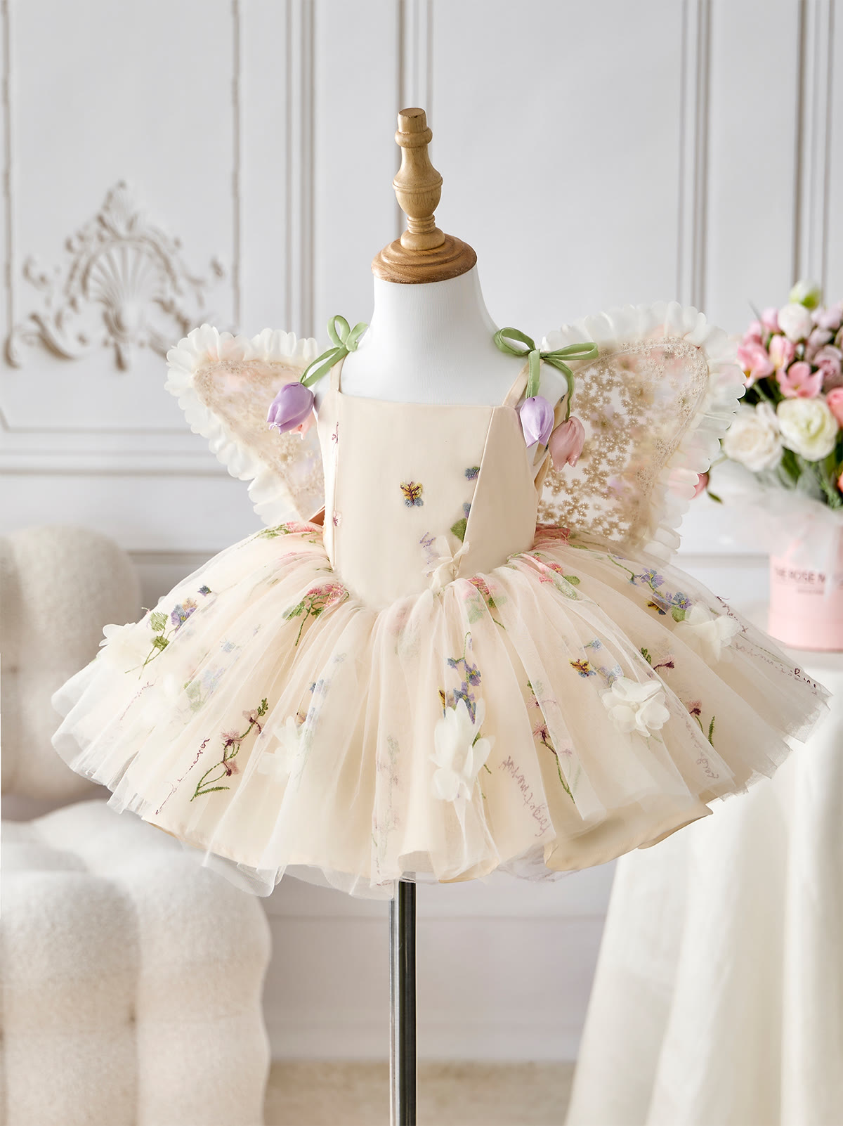 Mesh Rosette Sleeveless Midi Dresses With Hat And Wing - image 4