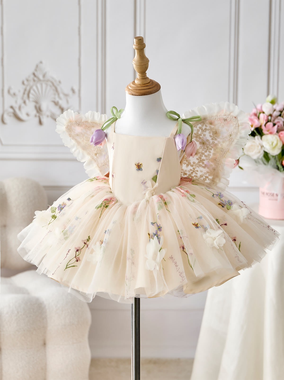 Mesh Rosette Sleeveless Midi Dresses With Hat And Wing - image 4