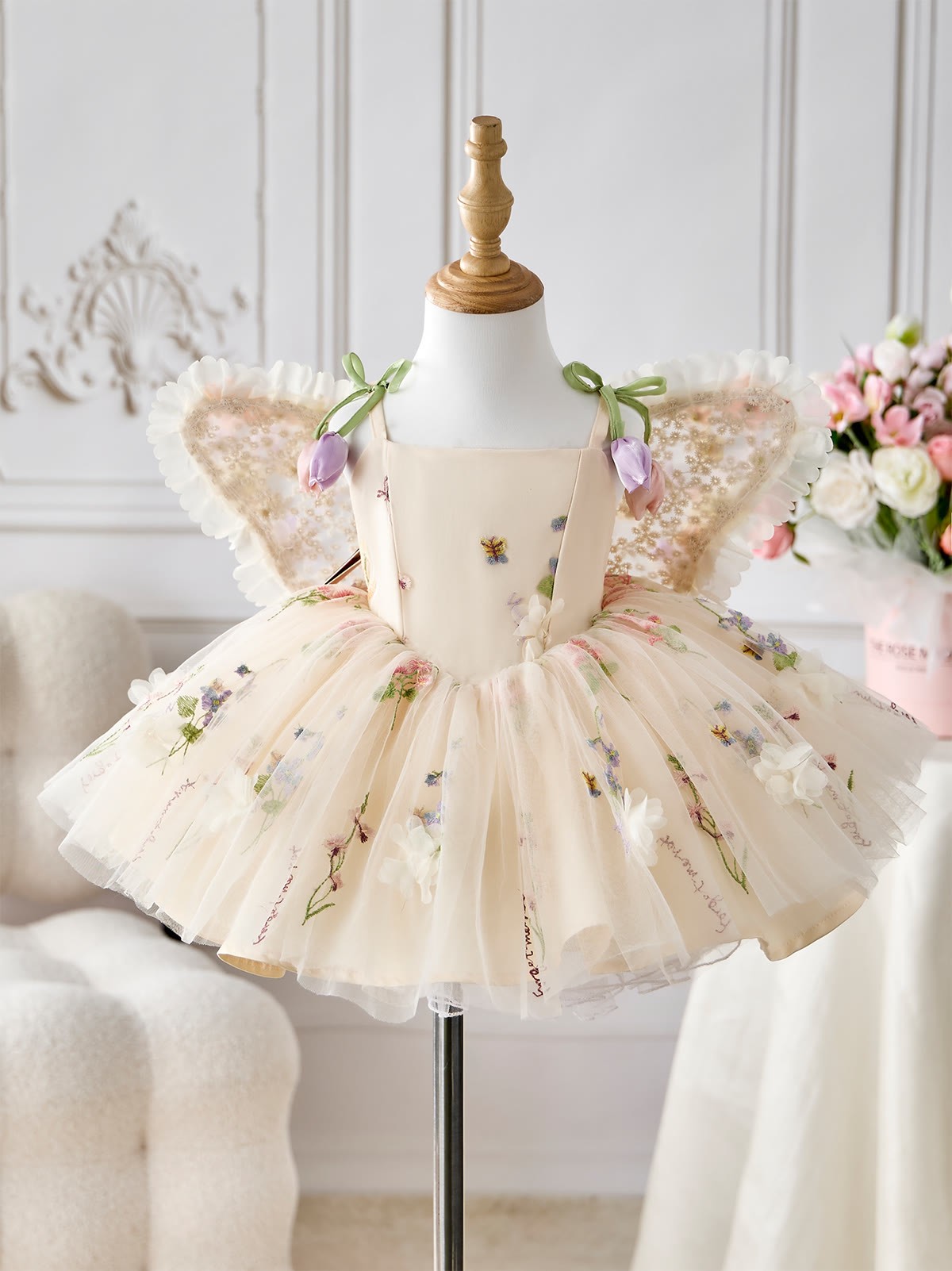 Mesh Rosette Sleeveless Midi Dresses With Hat And Wing - image 3