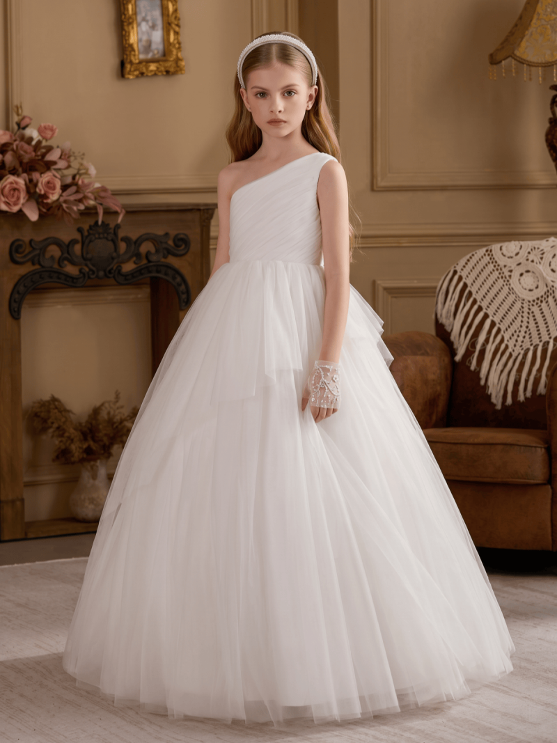 Mesh Ruched Sleeveless Maxi Dresses - White - 12Y - image 1