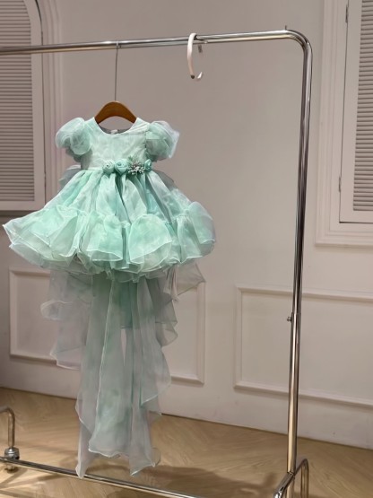 Organza Bow Short Sleeve Short Dresses - image 2