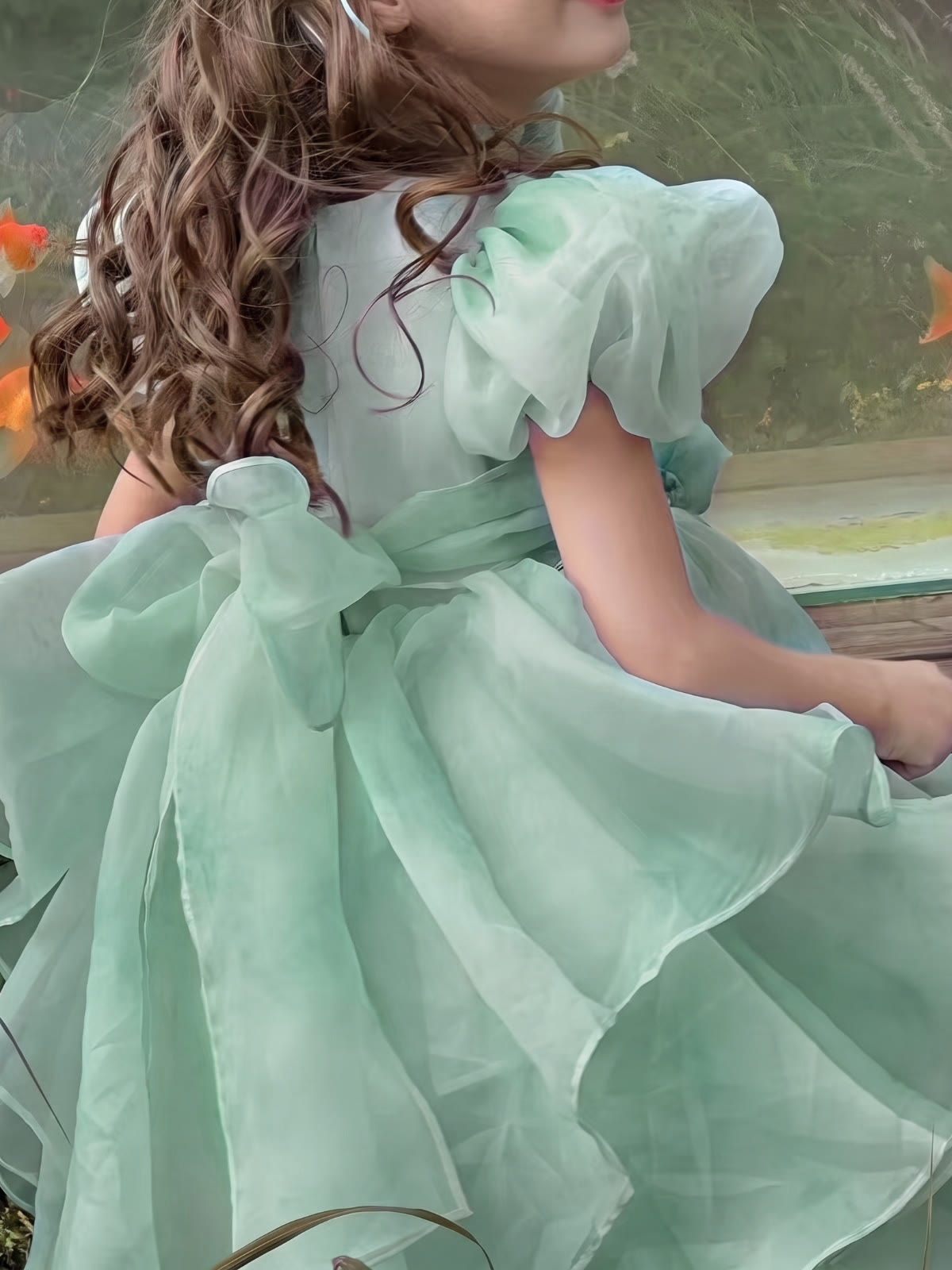 Organza Bow Short Sleeve Short Dresses - image 8