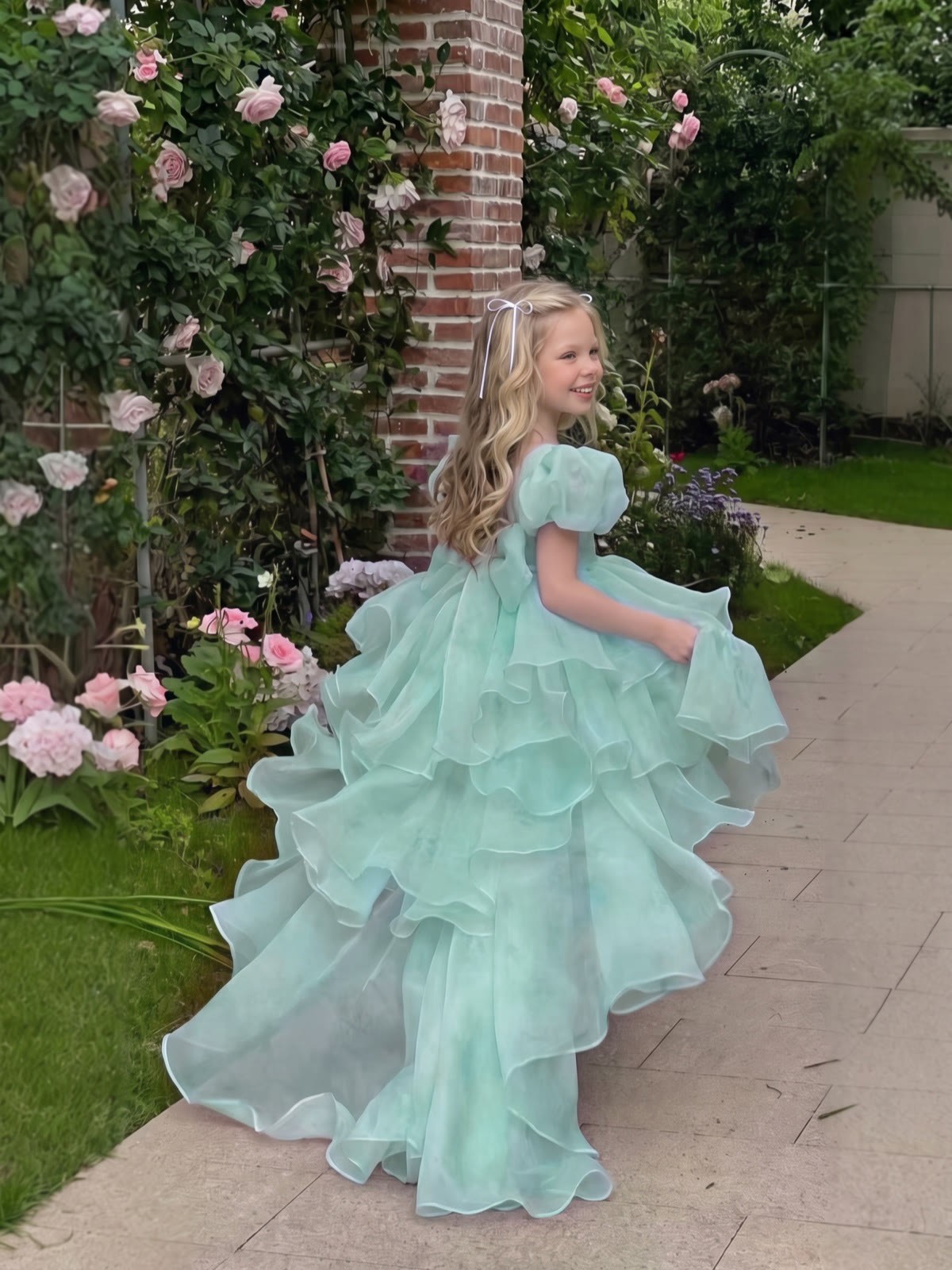 Organza Bow Short Sleeve Short Dresses - image 3