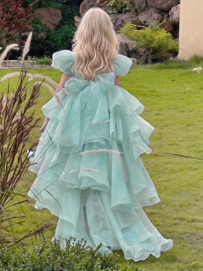 Organza Bow Short Sleeve Short Dresses - image 4