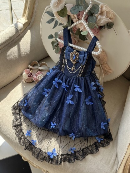 Chemical Fiber Blend Bow Sleeveless Short Dresses - Dark Blue - 150cm - image 1