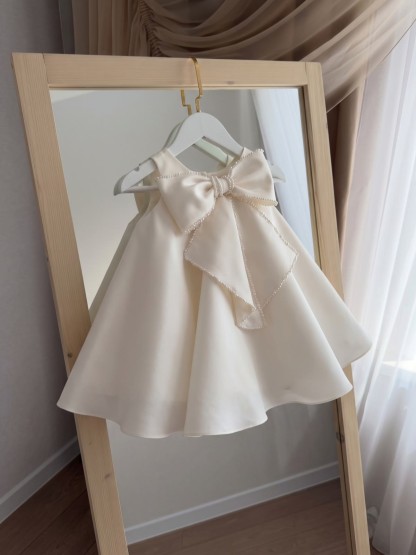 Satin Bow Sleeveless Short Dresses - White - 150cm - image 1