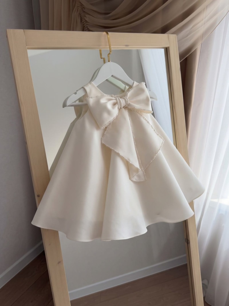 Satin Bow Sleeveless Short Dresses - White - 150cm - image 1