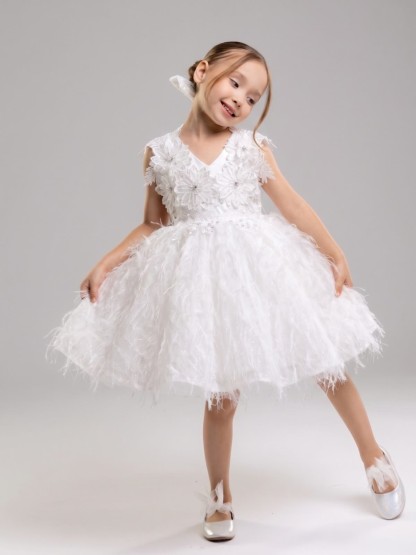 Chemical Fiber Blend Rosette Sleeveless Short Dresses - image 5