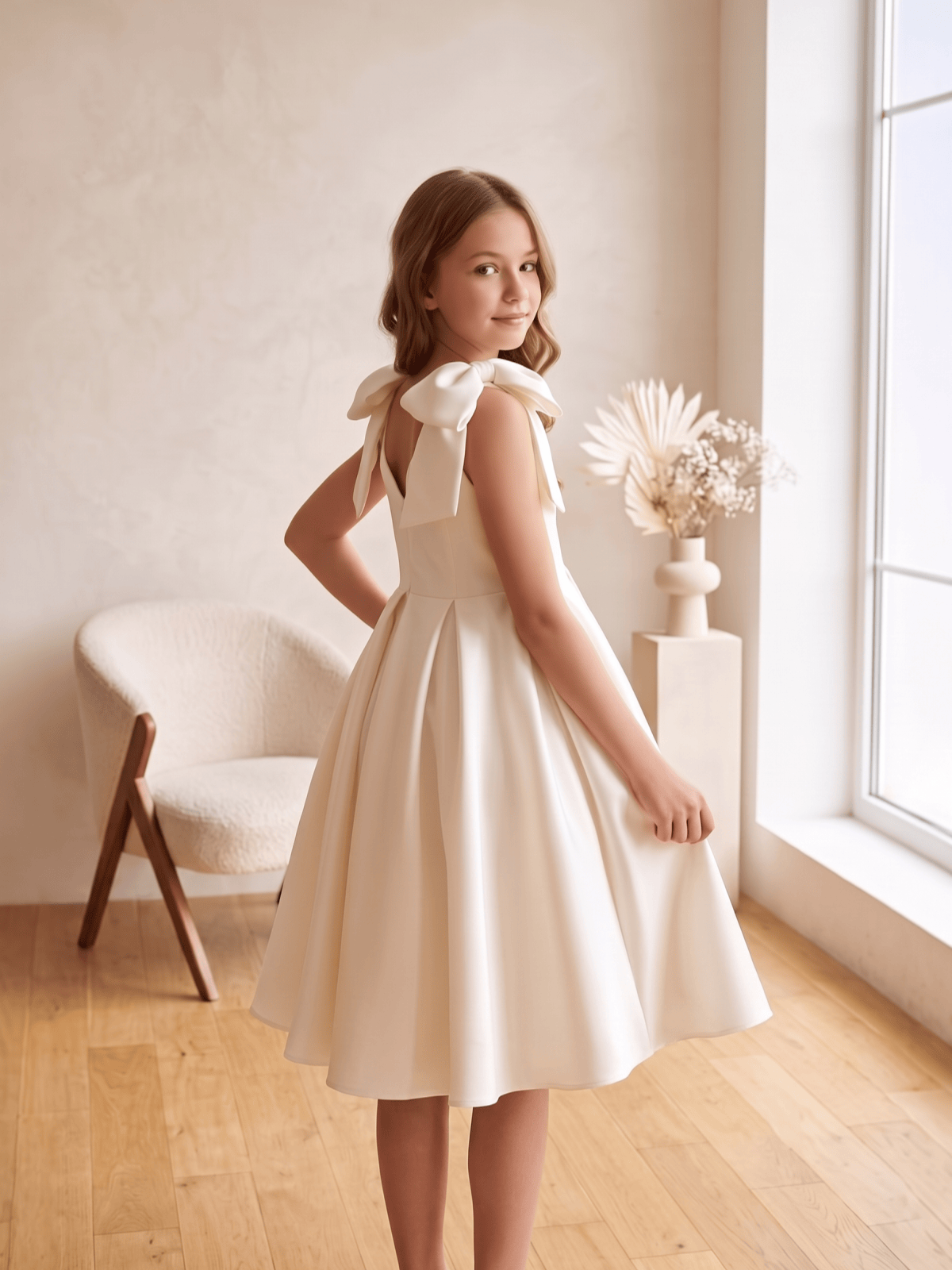 Satin Bow Sleeveless  Dresses - image 3