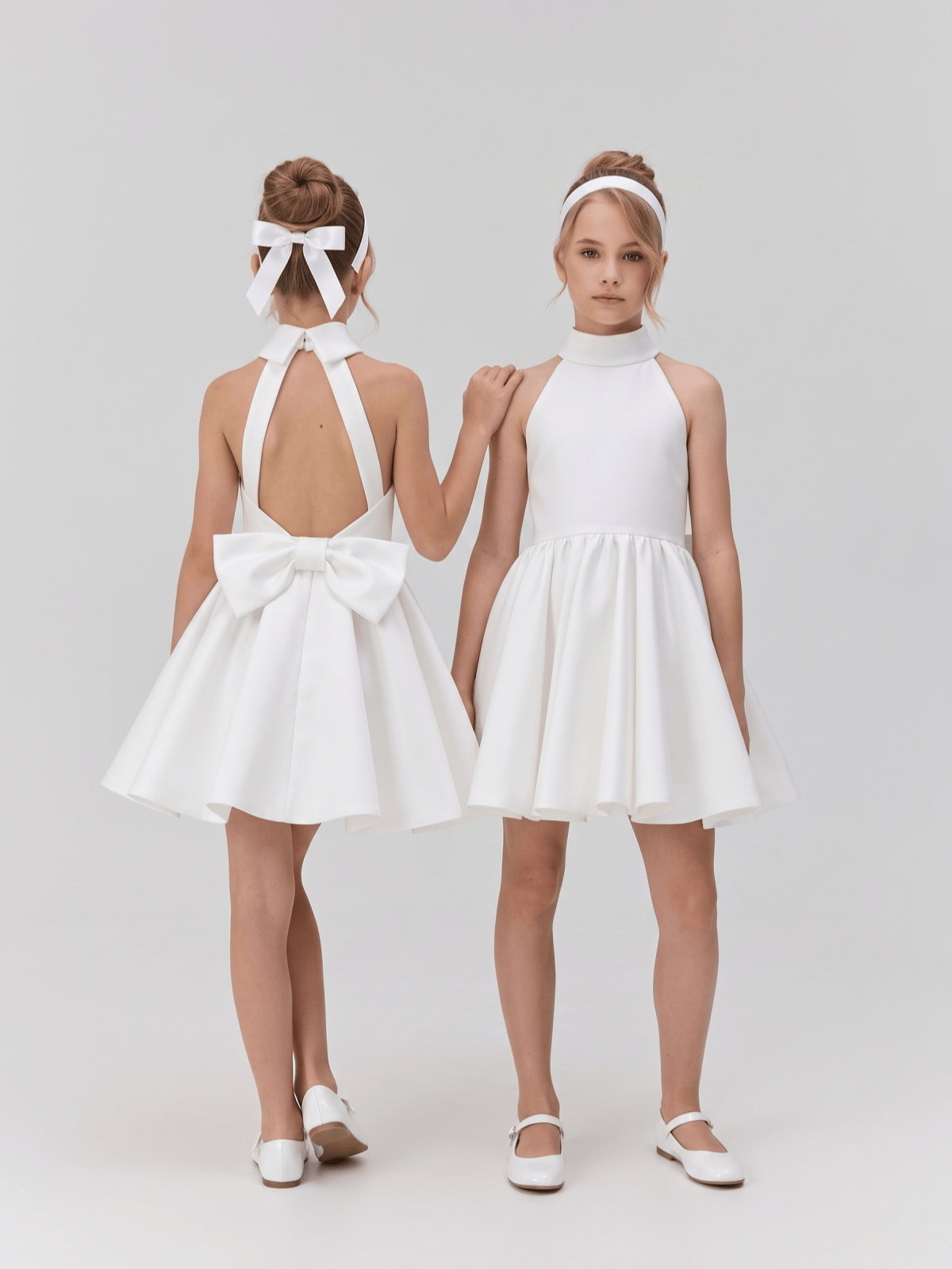 Satin Bow Sleeveless Short Dresses - White - 160cm - image 1