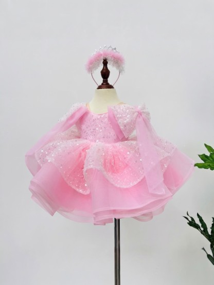Organza Bow Sleeveless Short Dresses Without Headband - Pink - 150cm - image 1