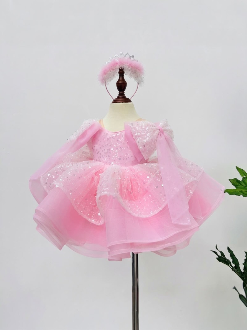 Organza Bow Sleeveless Short Dresses Without Headband - Pink - 150cm - image 1