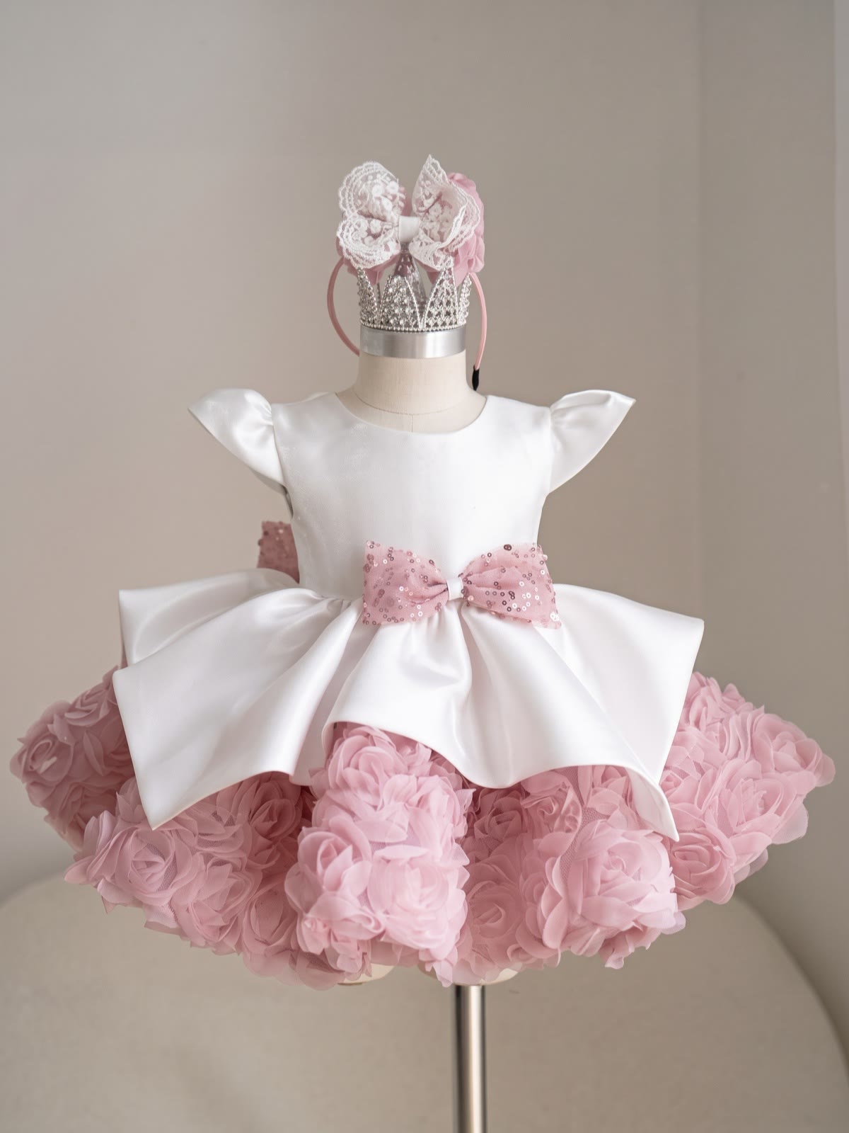 Satin Bow Short Sleeve Short Dresses Without Headband - image 2