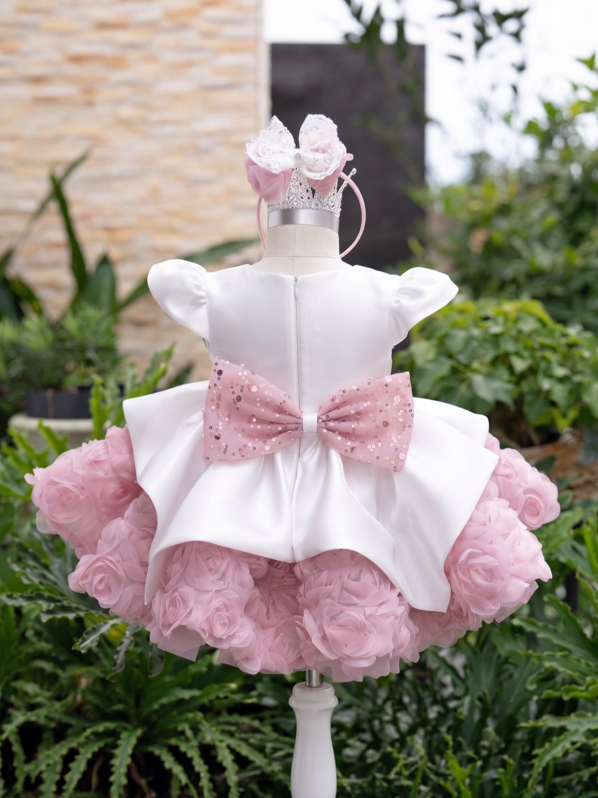 Satin Bow Short Sleeve Short Dresses Without Headband - image 4