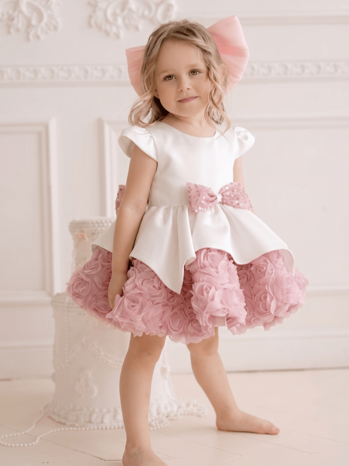 Satin Bow Short Sleeve Short Dresses Without Headband - image 5